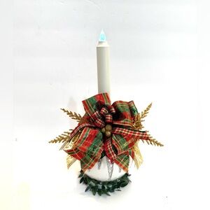 New OOAK Red and Green Plaid Bow Candle Christmas Bulb Holiday Decor